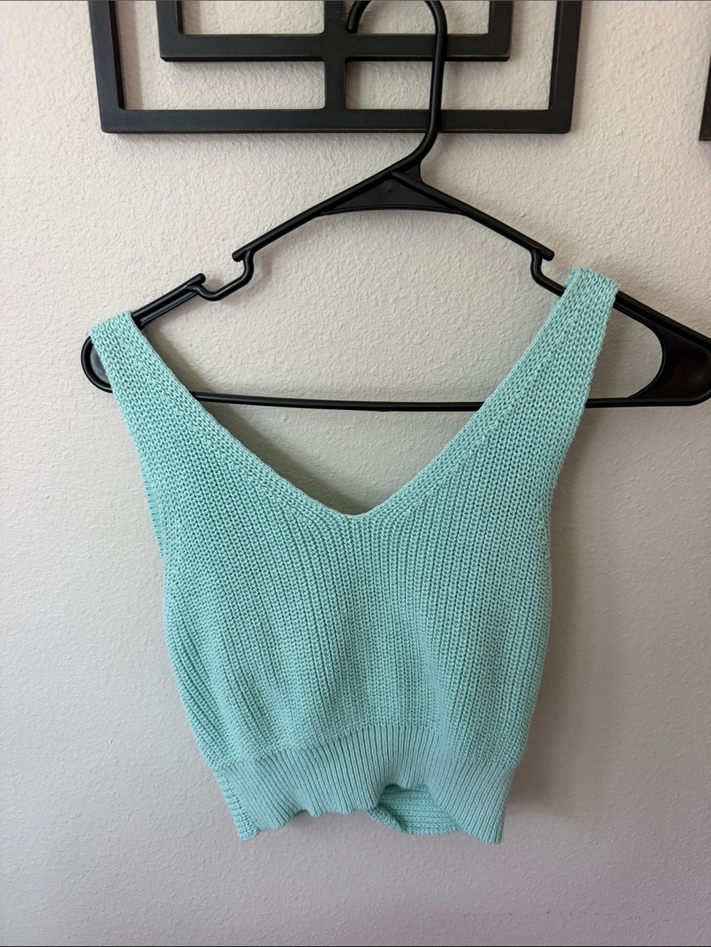 Pink Lily Mint Knit V-Neck Crop Tank